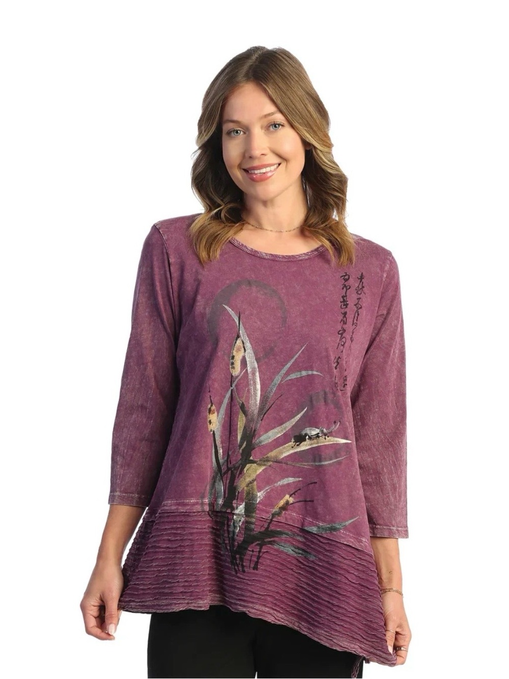NWT Mineral Washed 100% Cotton Slub Asymmetric Tunic Wavy Contrast Multi Large